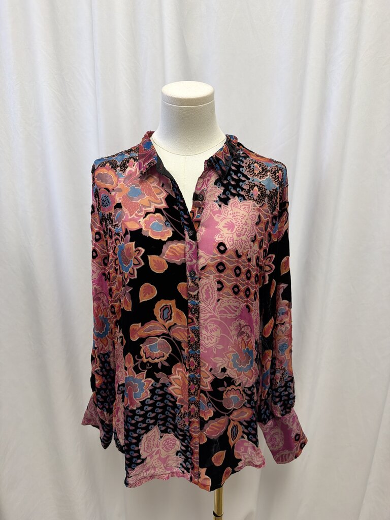 Johnny Was Sheer/Velvet Floral Blouse