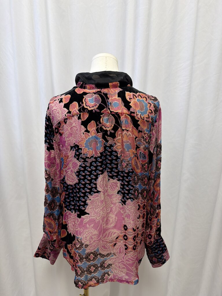 Johnny Was Sheer/Velvet Floral Blouse