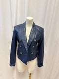 Veronica Beard Blue Vegan Leather Cropped Blazer