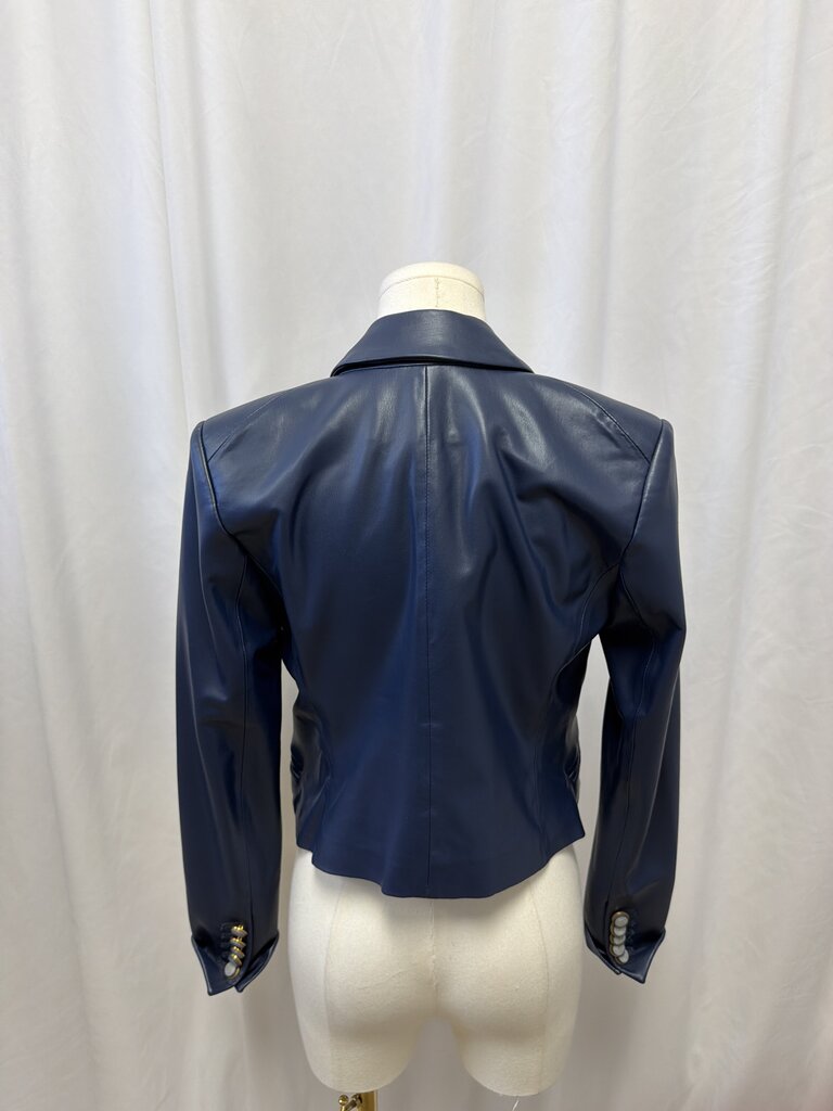 Veronica Beard Blue Vegan Leather Cropped Blazer