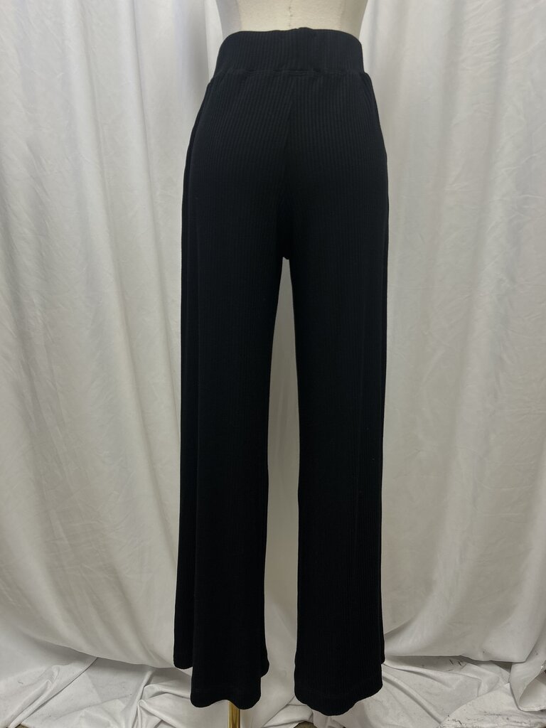L'Agence Black Ribbed Wide Leg Pant