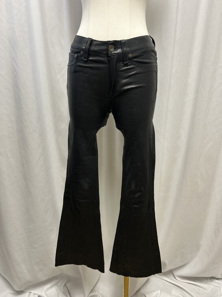 Rag & Bone Black Leather Flared Bottom Pants