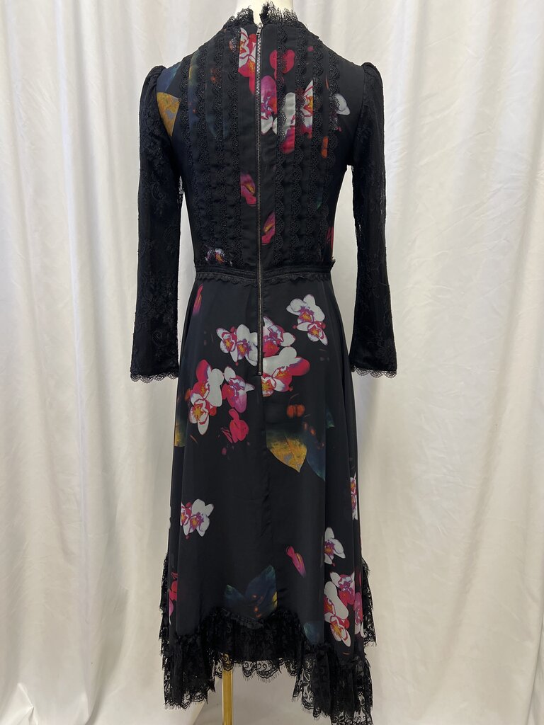 Legally Red Lace Long Sleeve Floral Print Dress