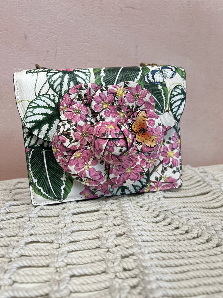Oscar de la Renta Floral Leather Top Handle Bag