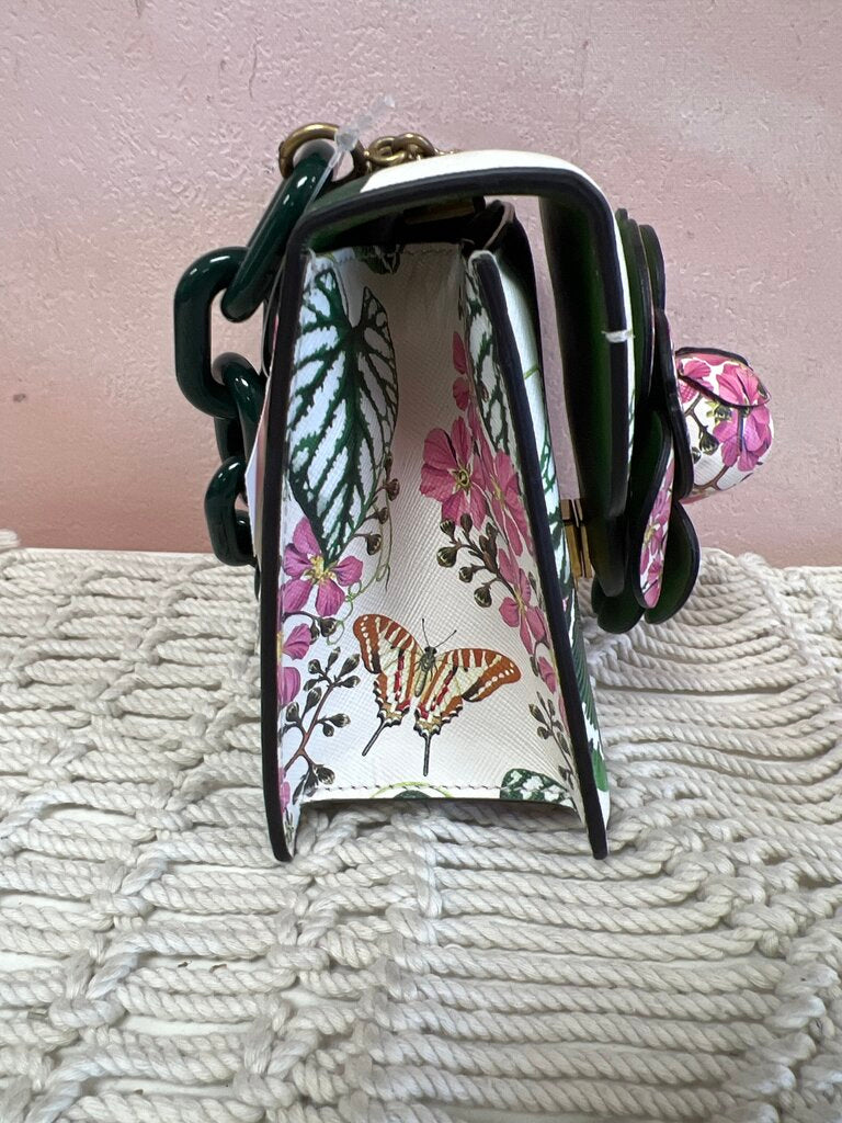 Oscar de la Renta Floral Leather Top Handle Bag