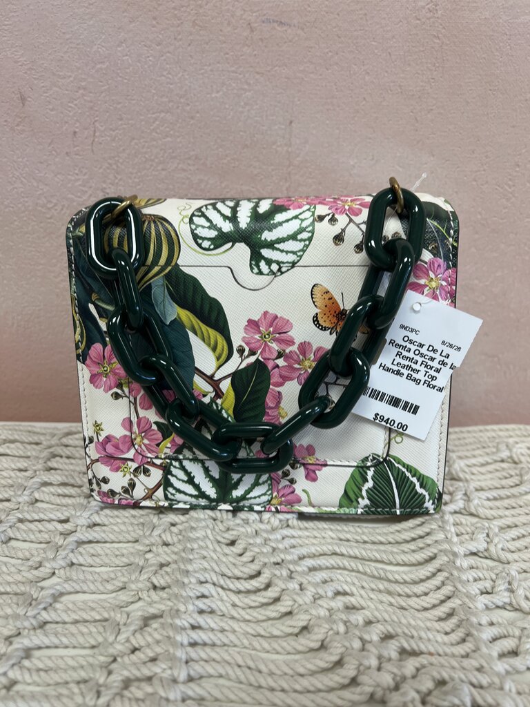 Oscar de la Renta Floral Leather Top Handle Bag