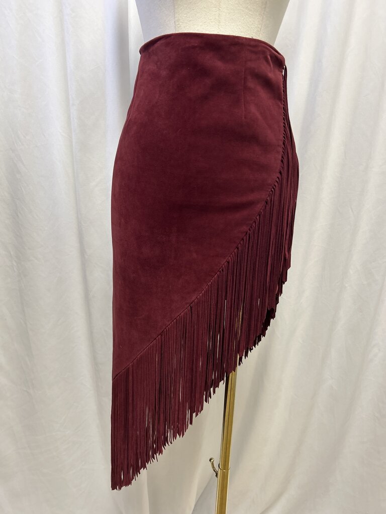 Intermix Maroon Suede Fringe Skirt