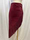 Intermix Maroon Suede Fringe Skirt