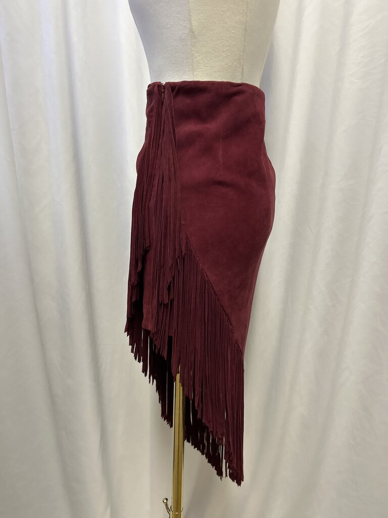 Intermix Maroon Suede Fringe Skirt