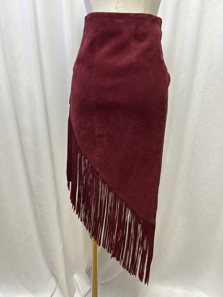 Intermix Maroon Suede Fringe Skirt
