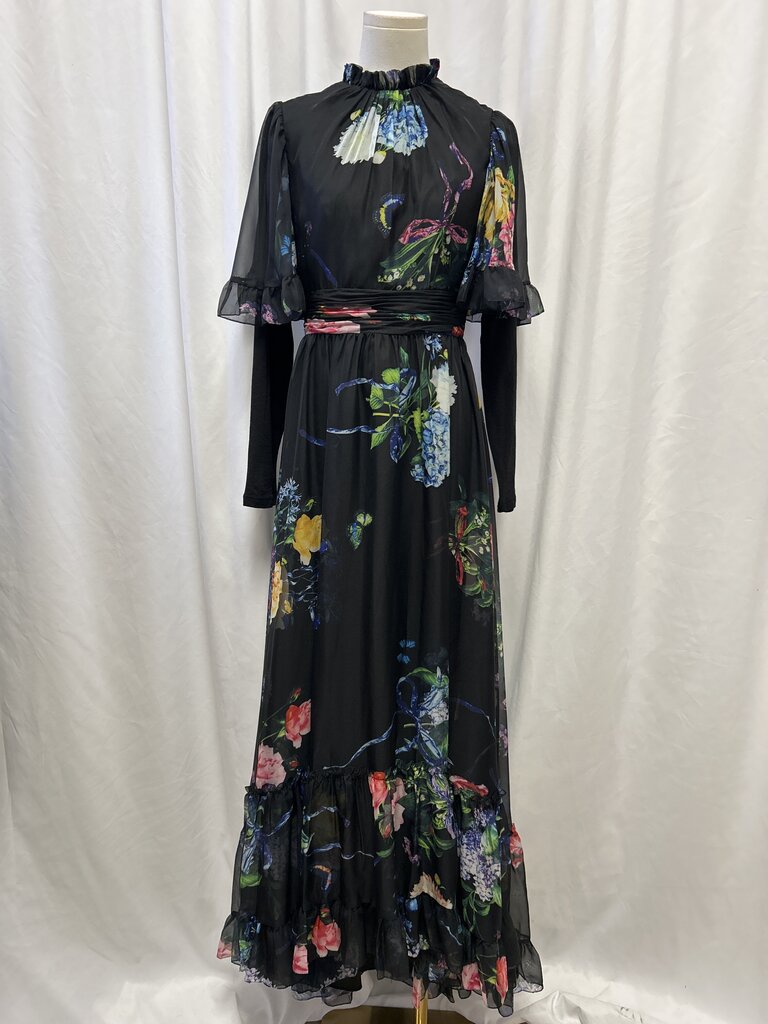 Mac Duggal Floral Puff Sleeve Maxi Dress NWT