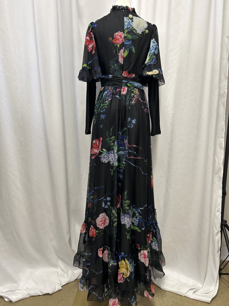 Mac Duggal Floral Puff Sleeve Maxi Dress NWT