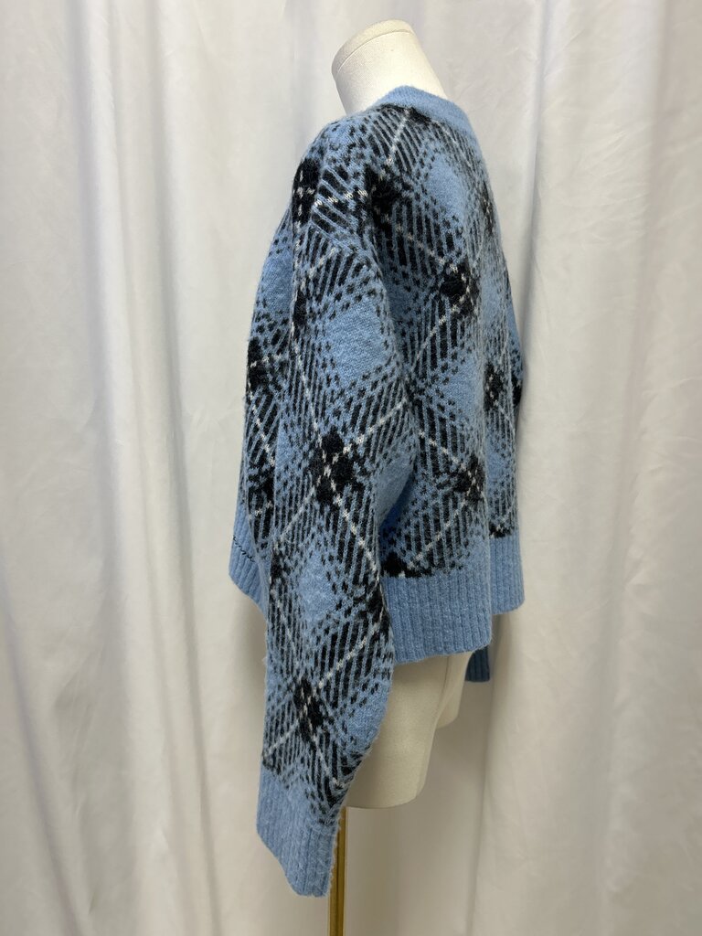 Ganni Alpaca/Wool Plaid Crew Neck Sweater
