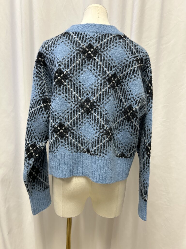 Ganni Alpaca/Wool Plaid Crew Neck Sweater