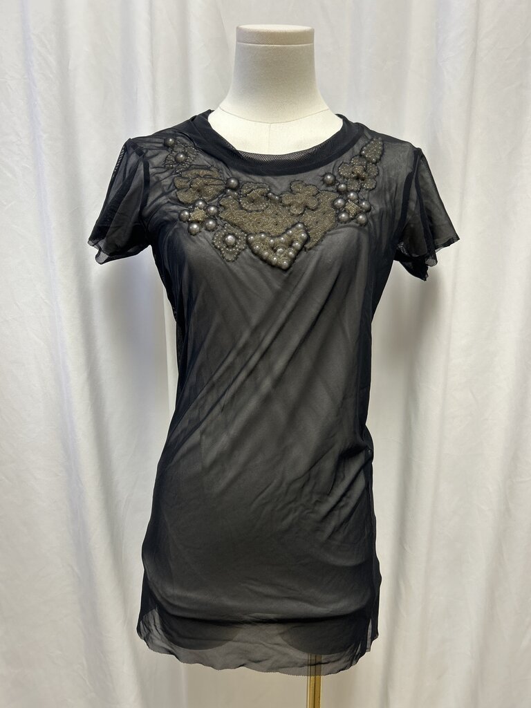 Cynthia Rowley Pearl Embelished Tulle Overlay Top/Mini Dress