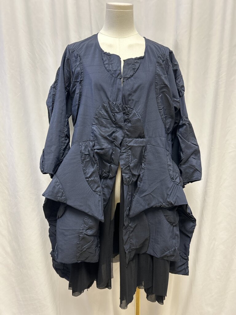 Heydari Iridescent Shift Coat w/ Tulle Detail