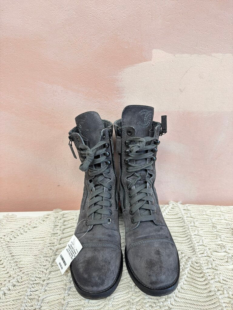 Chanel Quilted Suede Cap Toe Combat Boot