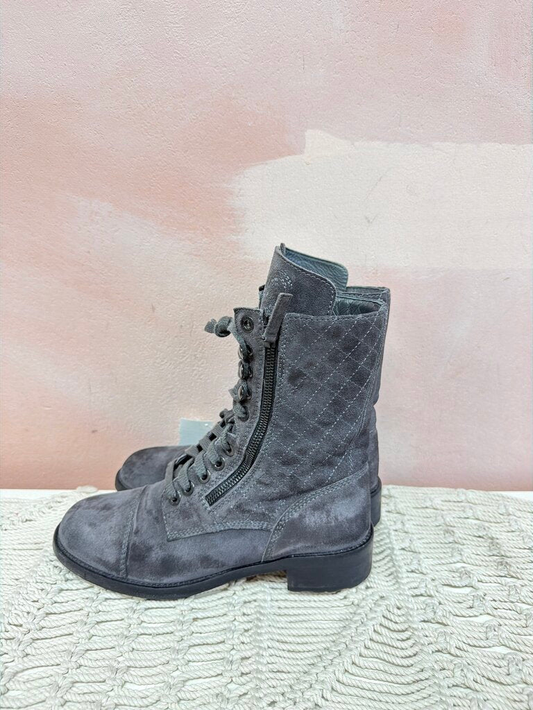 Chanel Quilted Suede Cap Toe Combat Boot