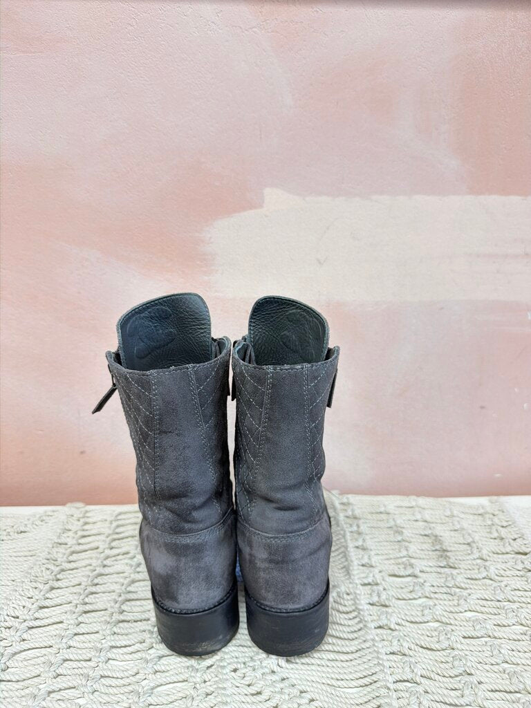 Chanel Quilted Suede Cap Toe Combat Boot