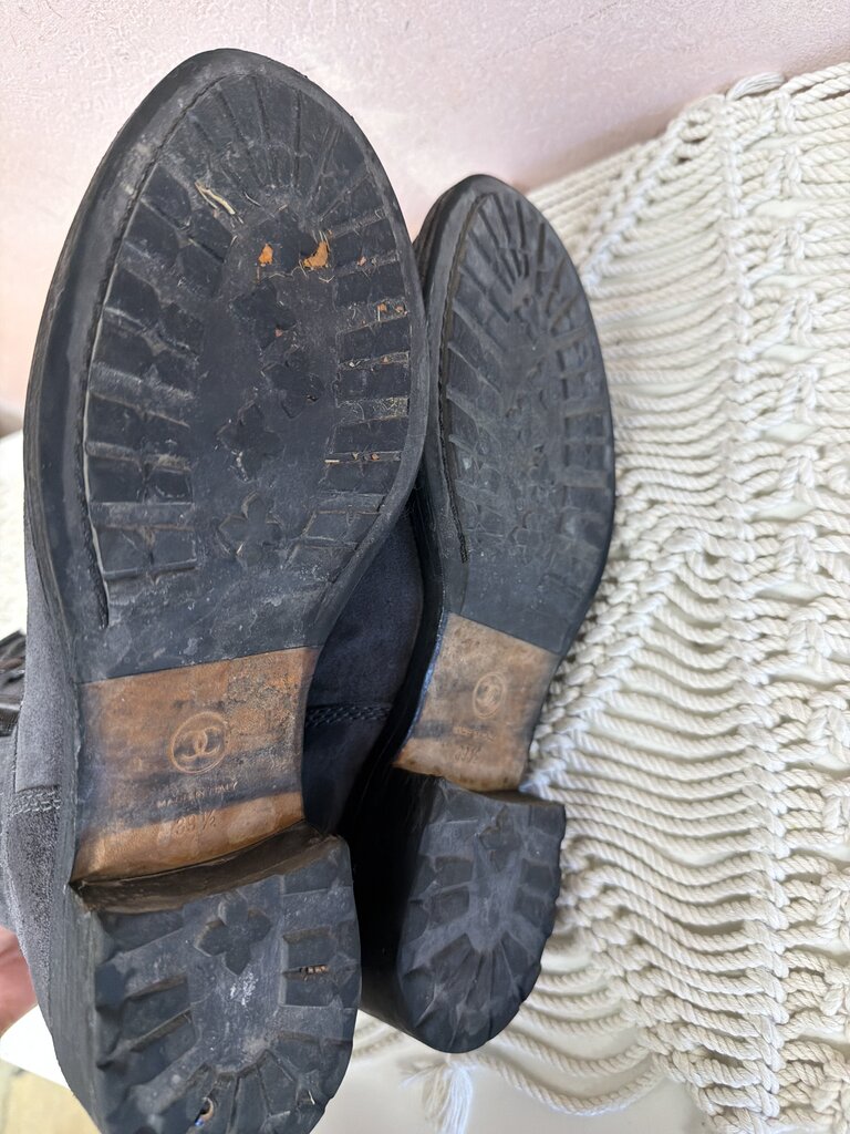 Chanel Quilted Suede Cap Toe Combat Boot