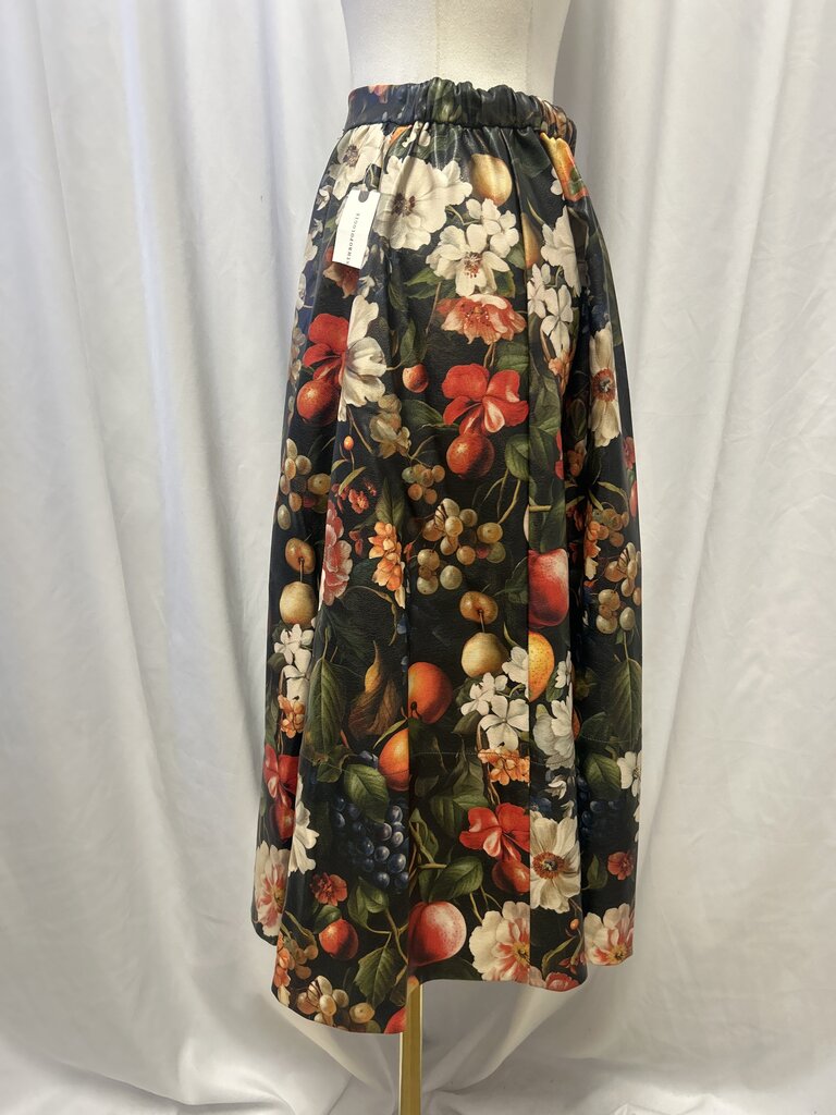 Maeve Floral/Fruit Print Faux Leather Skirt NWT