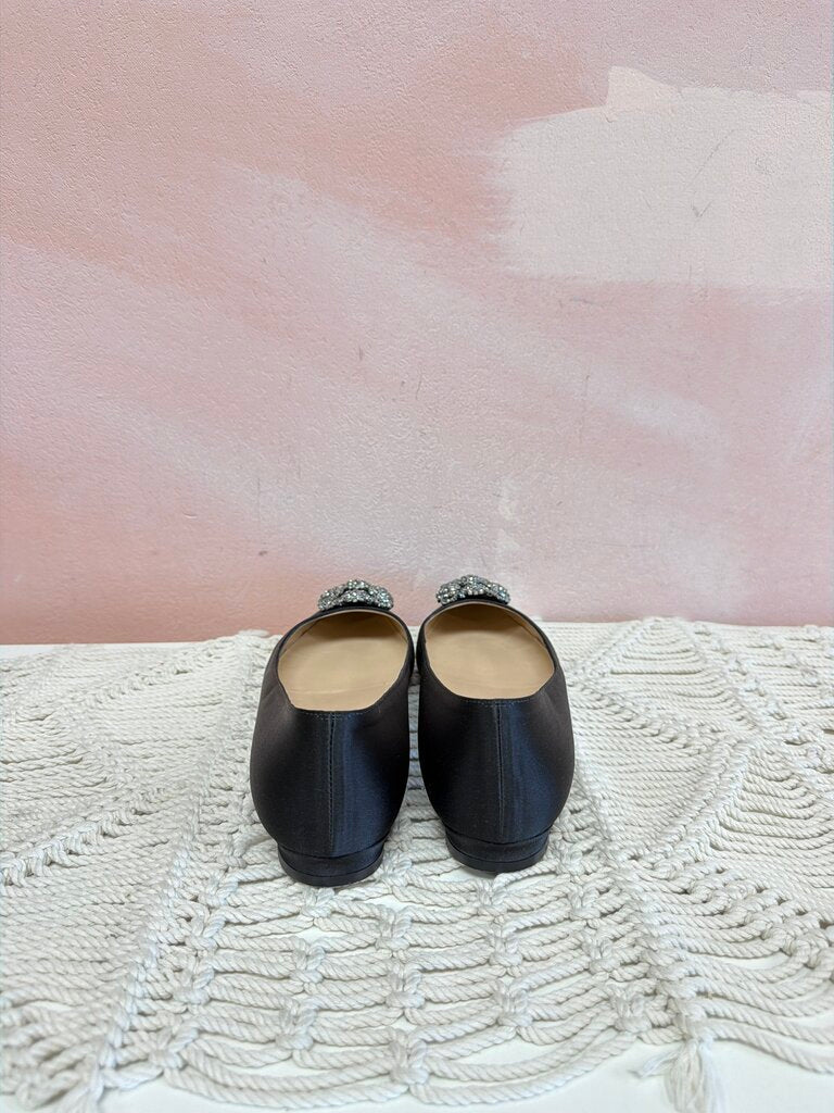 Manolo Blahnik Satin Embellished Buckle Flat