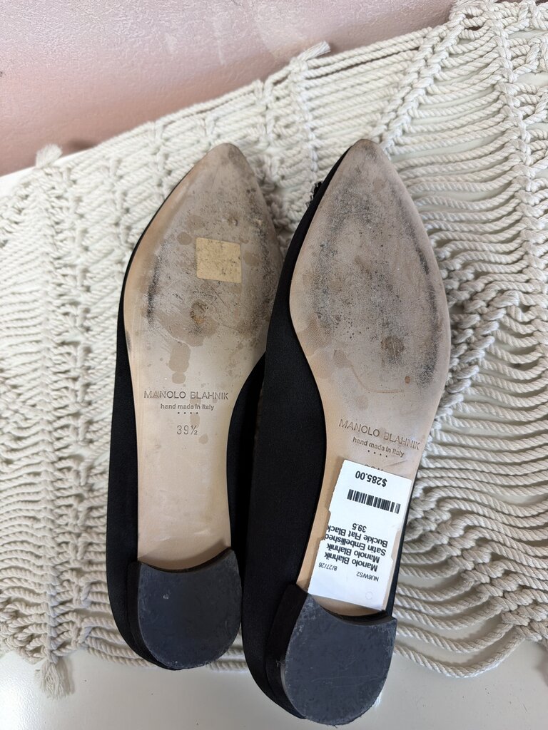 Manolo Blahnik Satin Embellished Buckle Flat