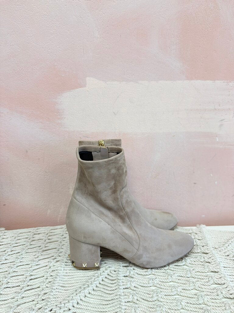Valentino Suede Studded Block Heel Bootie