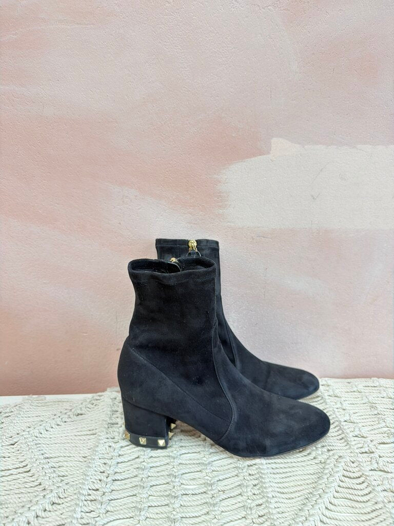 Valentino Suede Studded Block Heel Bootie