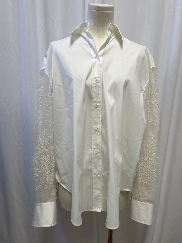 Brunello Cucinelli Lace Organza Sleeve Button Up