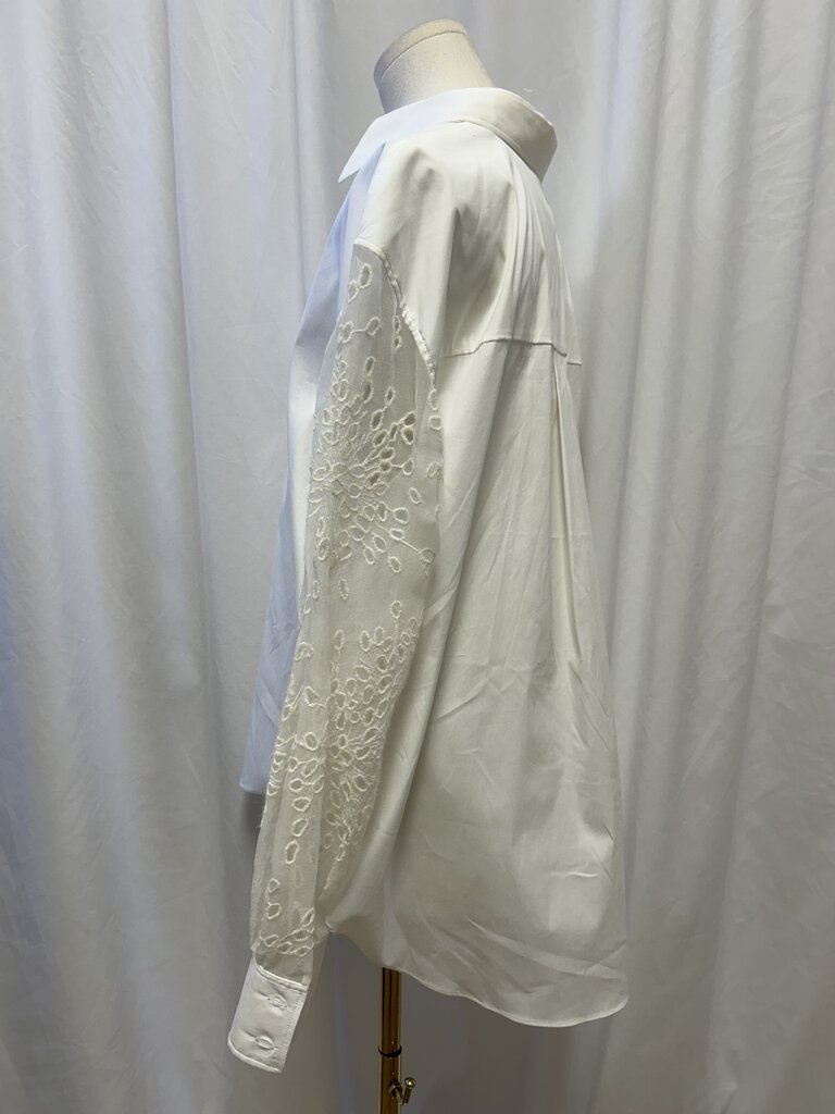 Brunello Cucinelli Lace Organza Sleeve Button Up