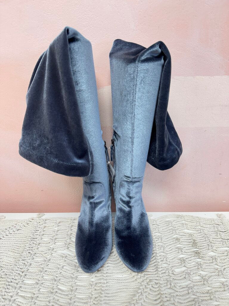 Aquazzura Blue Velvet Thigh High Boots