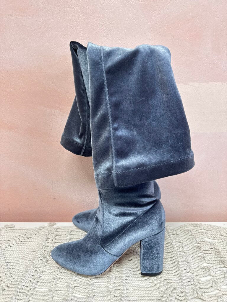 Aquazzura Blue Velvet Thigh High Boots