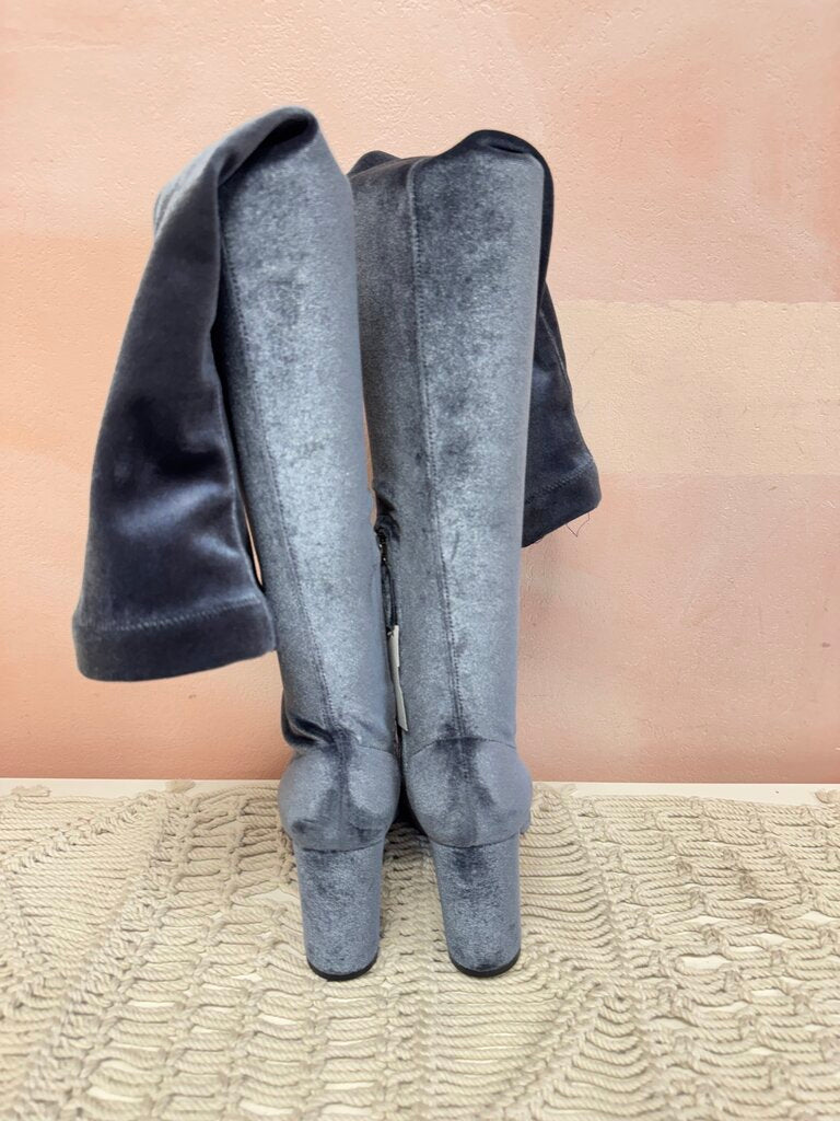 Aquazzura Blue Velvet Thigh High Boots
