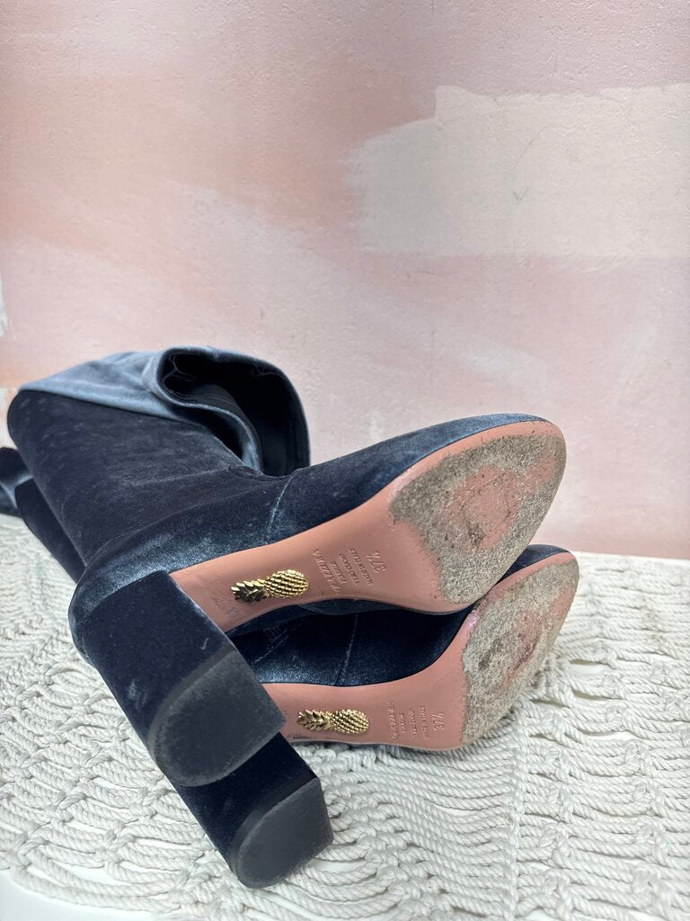 Aquazzura Blue Velvet Thigh High Boots