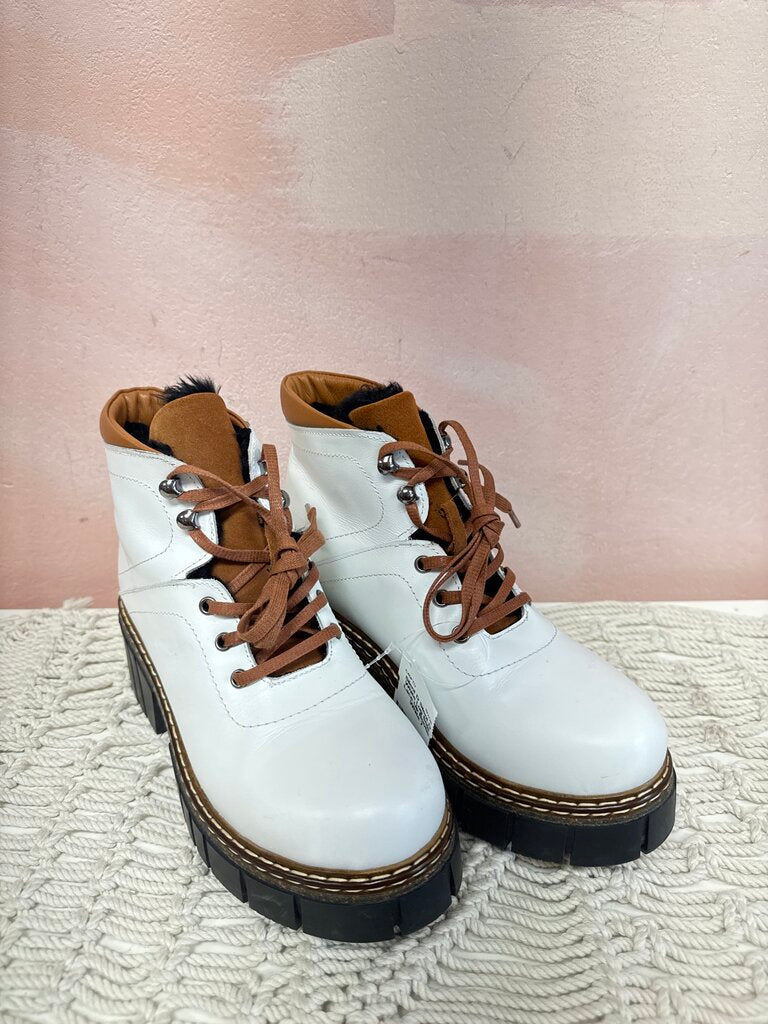 Silent D White Lug Sole Lace Up Bootie