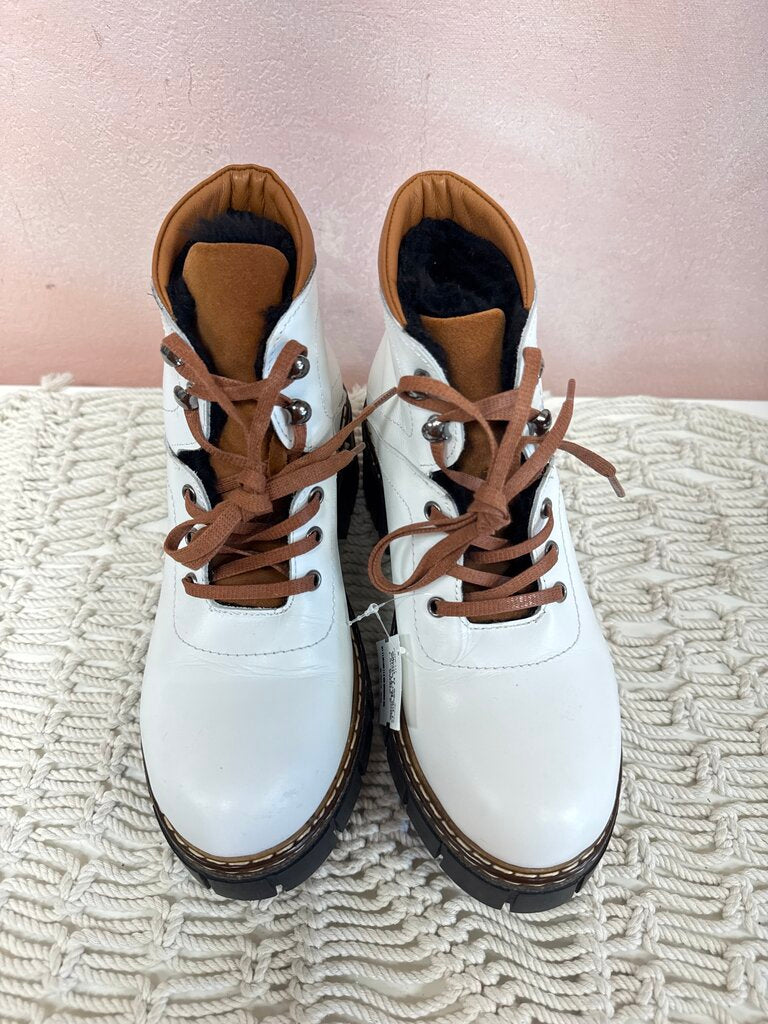 Silent D White Lug Sole Lace Up Bootie