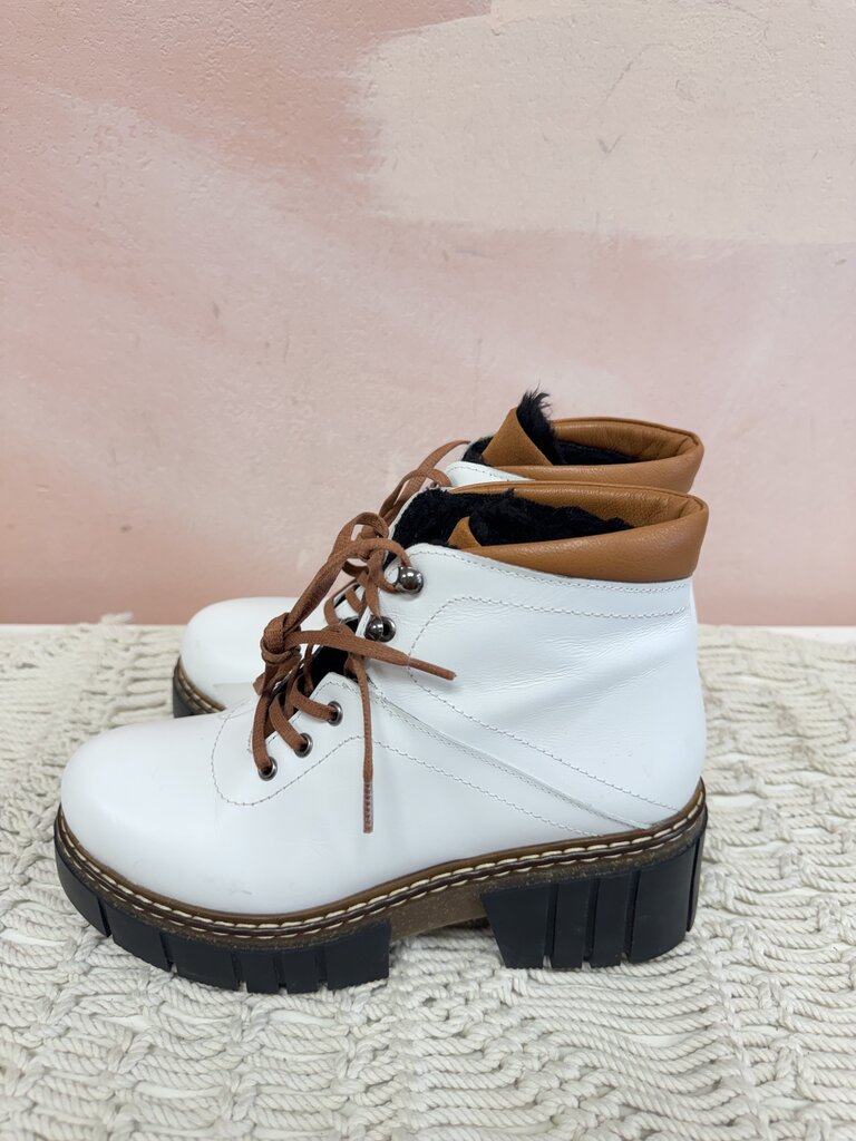 Silent D White Lug Sole Lace Up Bootie