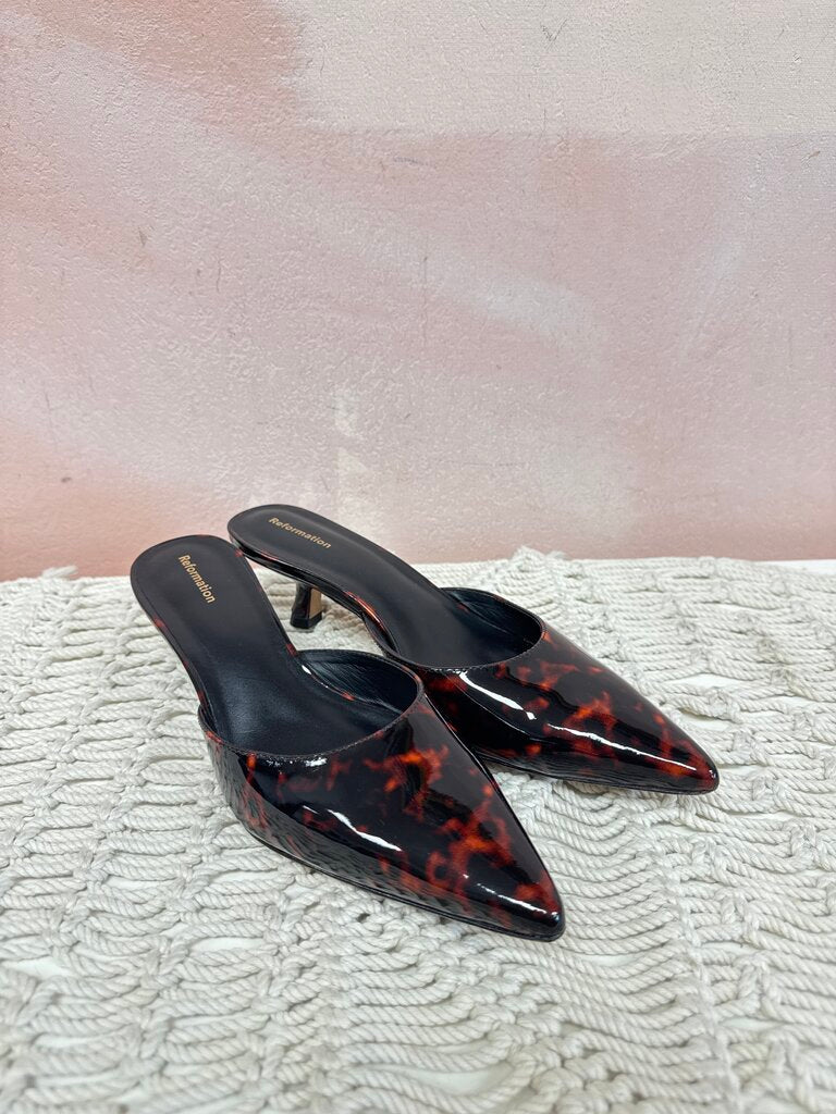 Reformation Brown Print Kitten Heels
