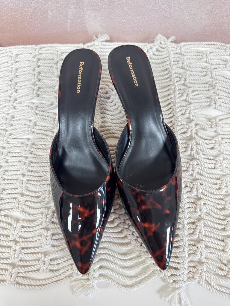 Reformation Brown Print Kitten Heels