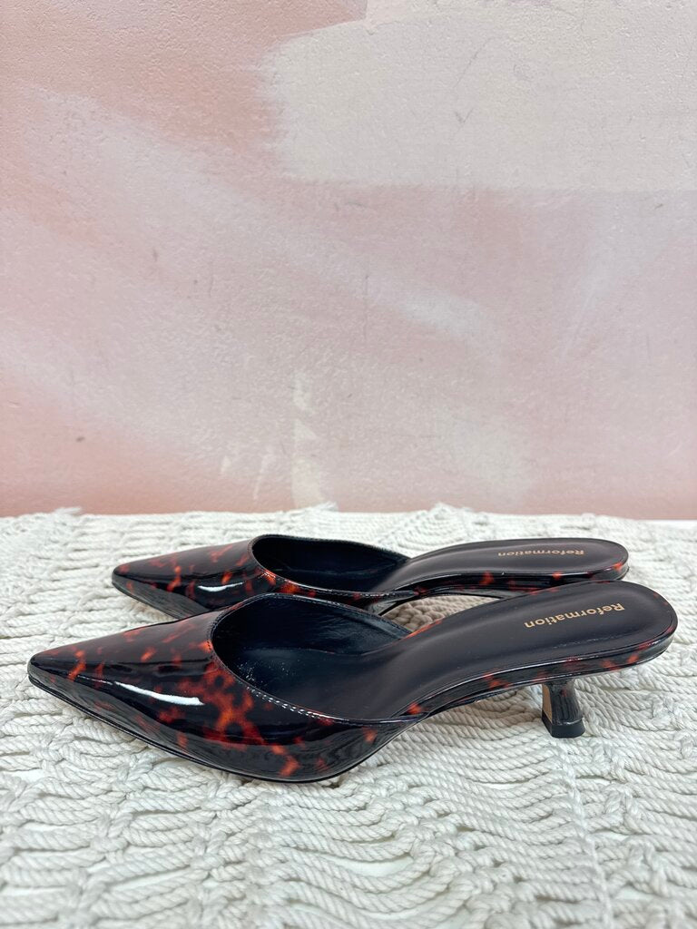 Reformation Brown Print Kitten Heels