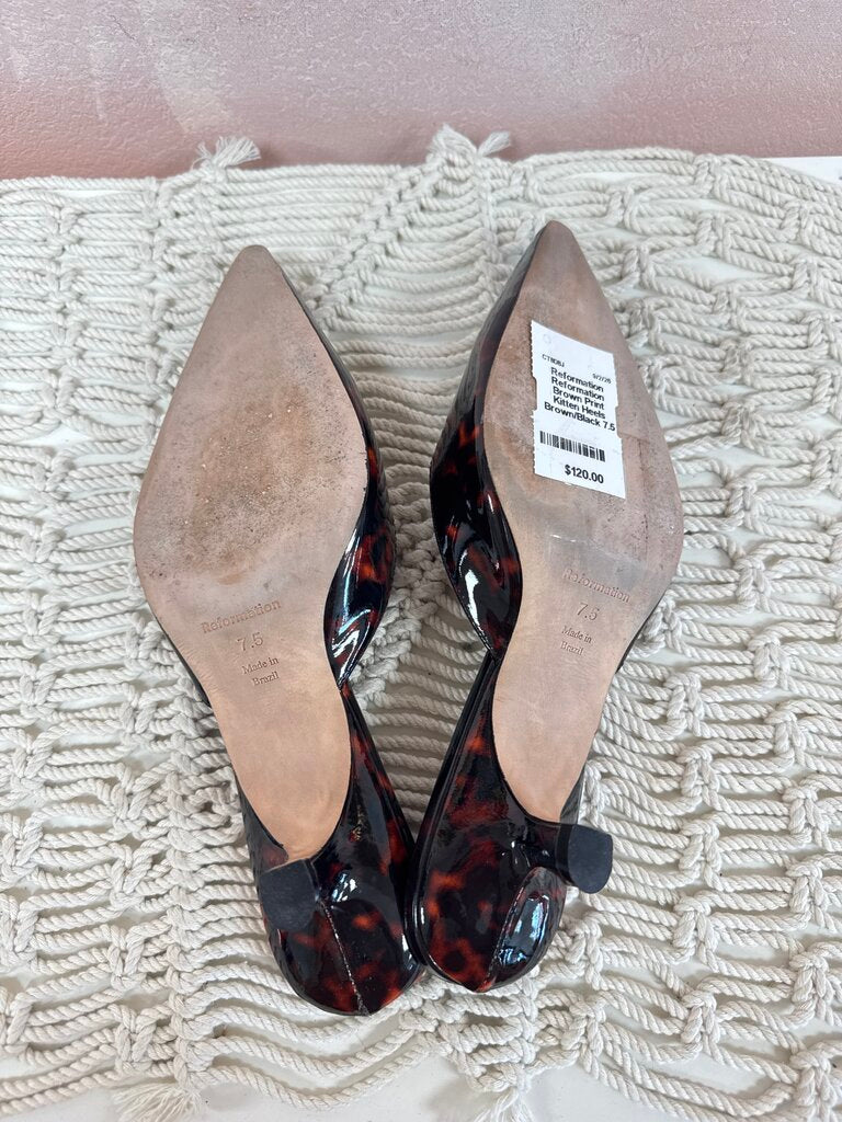 Reformation Brown Print Kitten Heels
