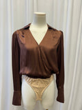 Paige Brown Long Sleeve Silk Bodysuit NWT