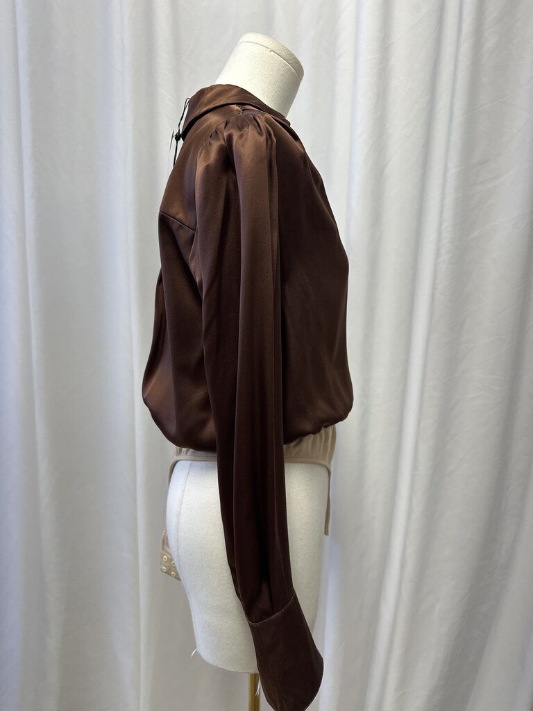 Paige Brown Long Sleeve Silk Bodysuit NWT
