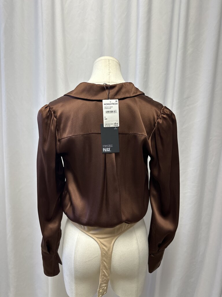 Paige Brown Long Sleeve Silk Bodysuit NWT