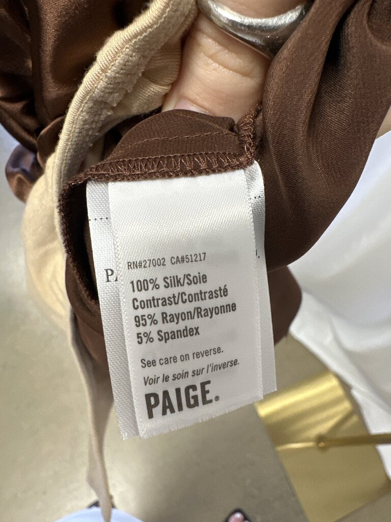 Paige Brown Long Sleeve Silk Bodysuit NWT