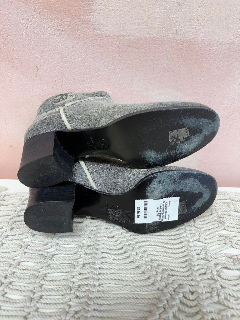 Chanel Grey Interlocking C Ankle Boots