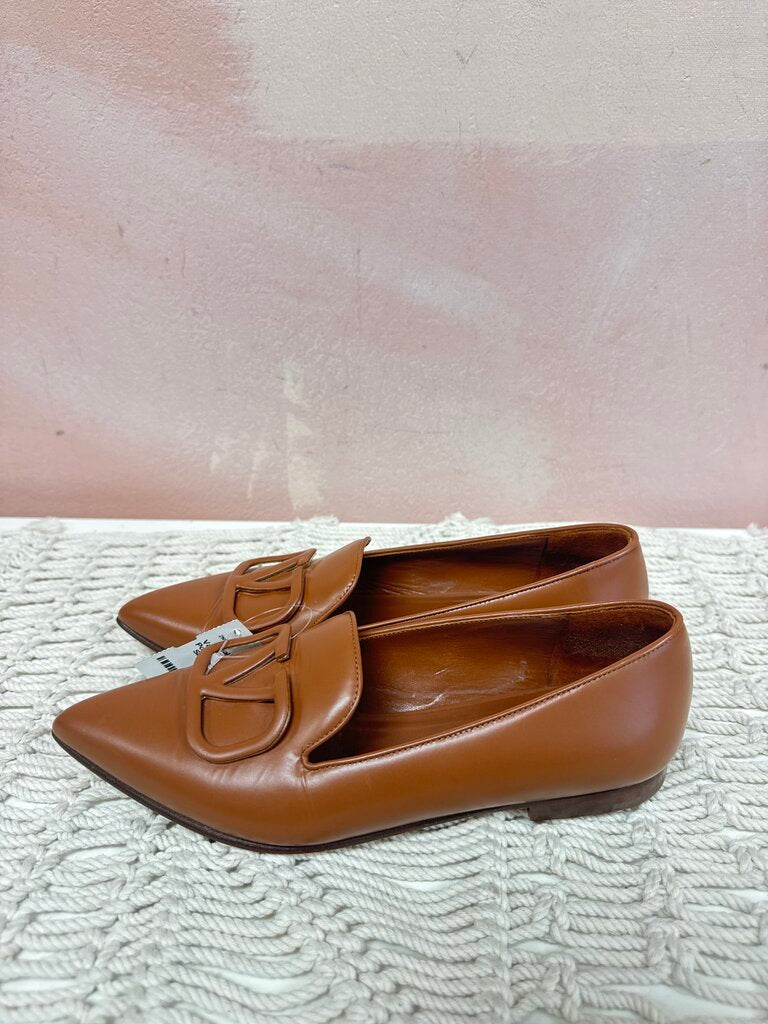 Valentino Leather Pointed Toe Logo Slipper