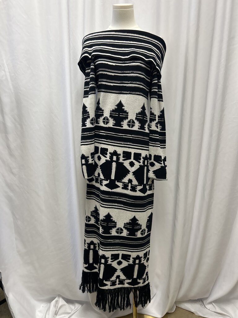 Johanna Ortiz Patterned Off The Shoulder Dress Fringe Hem
