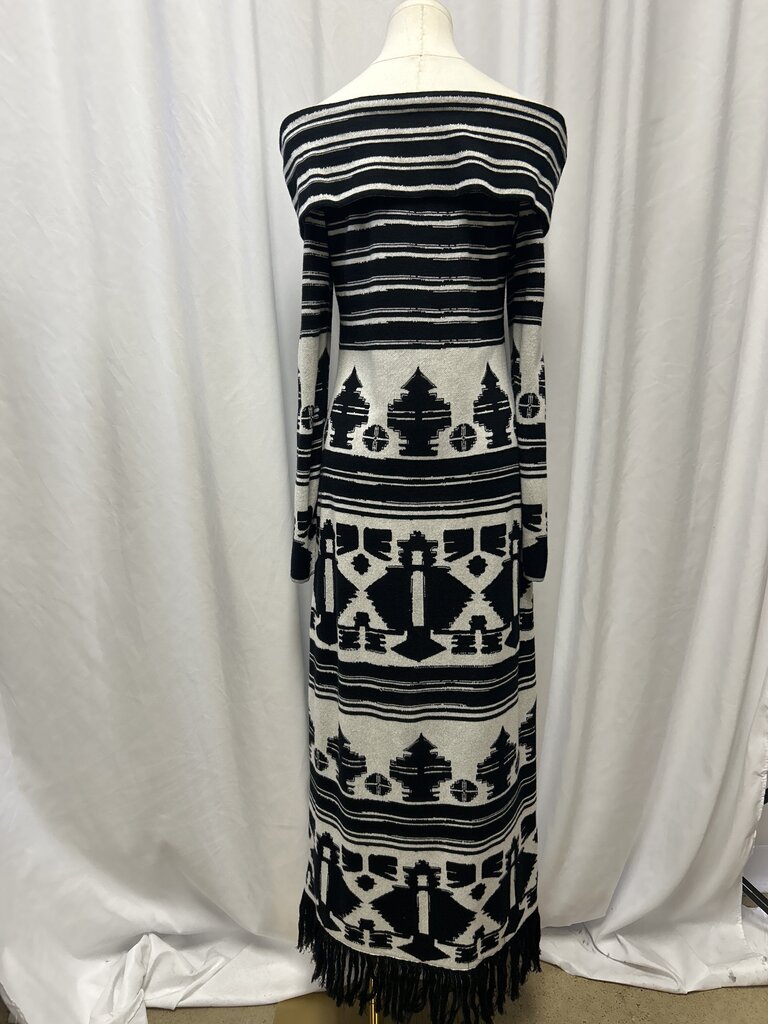 Johanna Ortiz Patterned Off The Shoulder Dress Fringe Hem